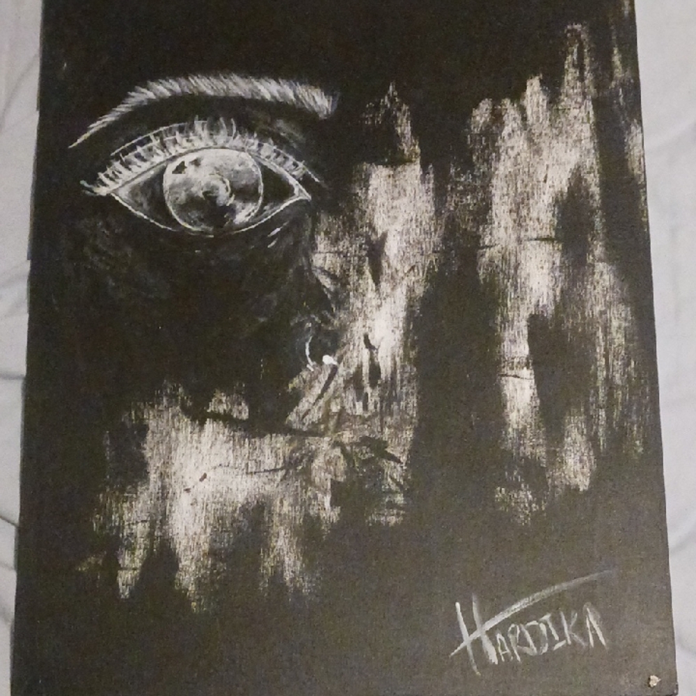 Realistic Black and White Eye Painting